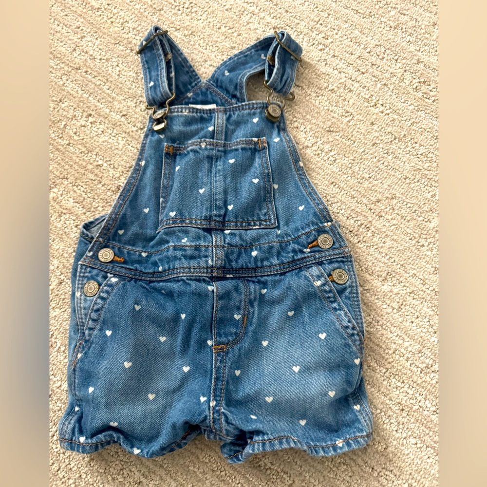 Baby gap denim overalls 12-18 months hearts girl cotton